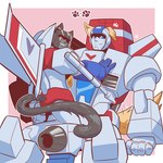 anthro blue_eyes duo furry_ears hand_on_chest happy heart_symbol leg_grab machine male male/male on_top_of pawpads red_eyes romantic romantic_couple sitting smile tail thigh_grab wings kusakichan15 hasbro takara_tomy transformers jetfire_(transformer) skyfire_(transformer) starscream cybertronian humanoid robot robot_humanoid 1:1 absurd_res hi_res