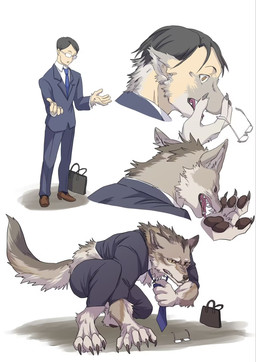 anthro claws clothing eyewear fur fur_growth glasses growth male muscle_growth pawpads suit transformation mythology canid canine canis mammal mythological_canine mythological_creature werecanid werecanine werecreature werewolf wolf hi_res