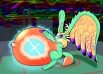 abstract_background alien alien_humanoid anthro antlers belly big_belly big_ears black_sclera blue_eyes chest_tuft city city_background claws close_to_bursting explosive_play fecto_elfilis fur glistening glistening_belly glowing_belly green_body green_fur hand_on_belly helipad hi_res hidden97 horn huge_belly humanoid hyper hyper_belly inflation kirby_(series) kirby_and_the_forgotten_land male mammal mouse murid murine navel nintendo orange_body orange_fur orange_pawpads outie_navel overweight overweight_male pawpads pink_eyes purple_body purple_claws purple_fur ring_eyes rodent sitting solo thick_thighs tuft worried yellow_body yellow_fur