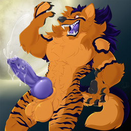 animal_genitalia animal_penis anthro balls big_penis black_claws black_nose black_pawpads blue_penis bodily_fluids canine_genitalia canine_penis claws cum cum_on_own_penis cum_on_penis cum_on_self cumshot ejaculation erection fangs fluffy fur genital_fluids genitals hands-free knot knot_root knotted_penis male markings nude open_mouth orange_body orange_eyes orange_fur pawpads penis sharp_teeth sheath simple_background solo striped_body striped_fur striped_markings stripes tail teeth kwik_(artist) mythology canid canine mammal mythological_canine mythological_creature werecanid werecanine werecreature werewolf 1:1 2023 colored digital_drawing_(artwork) digital_media_(artwork) hi_res shaded