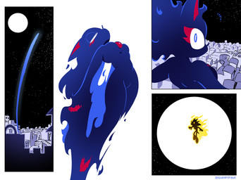 anthro aura blue_body blue_eyes breasts chest_gem duo eyes_closed female fire gem male moon mouthless mysterious_figure night red_gem red_inner_ear town quavernsfw sega sonic_the_hedgehog_(series) fan_character proto_blaze proto_silver venice_the_mink domestic_cat entity felid feline felis mammal mink mustelid musteline true_musteline hi_res