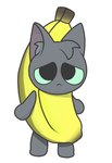 :< banana banana_costume clothed clothing costume featureless_feet featureless_hands feet food food_costume fruit fruit_costume fur green_sclera grey_body grey_fur inner_ear_fluff male monotone_body monotone_fur plant sad silly simple_background solo standing tuft white_background gooblie_2 isaac_(gooblie_ii) domestic_cat felid feline felis mammal cel_shading hi_res shaded