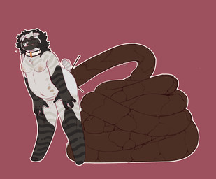 anthro breasts bristol_type_3 collar collar_only excessive_feces feces female genitals hyper hyper_feces nipples nude scatplay solo vulva thatcreamcat oreo_(thatcreamcat) domestic_cat felid feline felis mammal hi_res