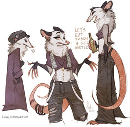 alcohol anthro beverage bottle breasts button_(fastener) clothed clothing container ear_piercing facial_piercing female fingers hat headgear headwear jacket midriff nose_piercing piercing side_view simple_background small_breasts solo teeth text tomboy topwear white_background fukari american_opossum mammal marsupial virginia_opossum 2015 digital_media_(artwork) english_text multiple_scenes