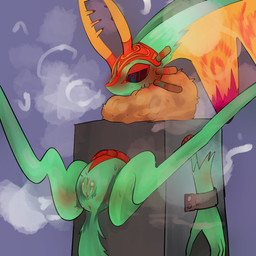 anthro antlers anus biped black_sclera blue_background blush blush_lines bodily_fluids bound breath chest_tuft countershade_torso countershading digitigrade female fluffy fluffy_tail fur genitals head_wings horn huge_wings mouthless multicolored_body multicolored_eyes multicolored_fur narrowed_eyes neck_tuft orange_body orange_fur pink_anus pink_eyes pupils sex_box simple_background solo spread_legs spreading steam stuck sweat sweatdrop tail tan_body tan_fur teal_body teal_eyes teal_fur teal_vulva three-quarter_view tuft unusual_wing_placement vulva wings afuta_senshirinu kirby_(series) kirby_and_the_forgotten_land nintendo fecto_elfilis alien chinchilla chinchillid mammal rodent starling_(kirby) 1:1 2022 absurd_res digital_drawing_(artwork) digital_media_(artwork) hi_res japanese_description