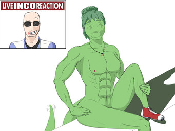 abs anthro bald bent_leg biped blood bodily_fluids breasts canon_couple clenched_teeth clothed clothed_human clothed_male clothing cutaway duo eyebrows eyes_closed eyewear female fingers footwear footwear_only green_body green_hair green_scales hair hair_bun humanoid_hands jewelry long_hair long_tail male male/female medium_breasts mostly_nude mostly_nude_anthro mostly_nude_female motion_lines muscular muscular_anthro muscular_arms muscular_female navel necklace nipples non-mammal_breasts non-mammal_nipples nosebleed pose raised_eyebrow scales shadow shoes shoes_only simple_background sitting smile sunglasses tail tail_motion tailwag teeth white_background cavemanon_studios i_wani_hug_that_gator live_tucker_reaction inco_(iwhtg) olivia_halford baryonyx dinosaur human mammal prehistoric_species reptile saurischian scalie spinosaurid theropod 4:3 absurd_res hi_res shaded