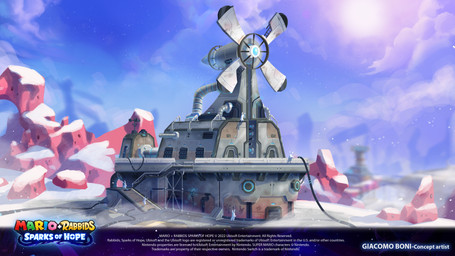 ambiguous_anthro ambiguous_gender anthro blue_sky cloud copyright_symbol day door featureless_arms featureless_legs graffiti graffiti_on_wall group leaning_on_wall light long_ears nude_ambiguous nude_anthro number outside railing ramp sky snow sun symbol text tic_tac_toe walking white_body windmill wire year giacomo_boni mario_plus_rabbids_sparks_of_hope nintendo raving_rabbids rayman_(series) ubisoft lagomorph mammal rabbid 16:9 2023 4k absurd_res adobe_photoshop_(artwork) artist_name colored concept_art digital_drawing_(artwork) digital_media_(artwork) english_description english_text hi_res lighting official_art procreate_(artwork) shaded widescreen