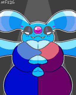 anthro areola bedroom_eyes big_breasts blue_body bouncing_breasts breasts buckteeth clothing eyes_closed female feral freckled_breasts freckled_face freckles grey_background heart_above_head heart_symbol huge_breasts looking_at_viewer narrowed_eyes nipples open_mouth outline pink_nose seductive simple_background smile solo sound_effects teeth text torn_clothing wardrobe_malfunction white_outline matchesyashi nintendo pokemon brionne generation_7_pokemon pokemon_(species) 2026 2d_animation 4:5 animated digital_media_(artwork) hi_res pixel_(artwork) pixel_animation signature