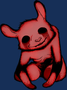 anthro blood blood_from_eye blood_on_hand bodily_fluids buckteeth eyeless kneeling looking_at_viewer male missing_hand nightmare_fuel ribs simple_background smile solo teeth transparent_background humunanunga ruby_quest subject_5_(rq) mammal unknown_species 2014 alpha_channel