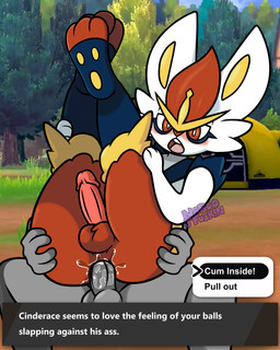anal anthro balls blush duo feet genitals legs_up male male/male penis text nardojfuckin nintendo pokemon cinderace generation_8_pokemon pokemon_(species) absurd_res english_text hi_res tagme