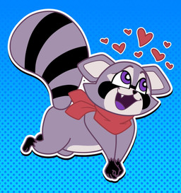 4_fingers ambiguous_gender anthro black_body black_fur black_nose blue_background cheek_tuft dotted_background drop_shadow eye_markings eyebrows facial_tuft feet fingers fur gloves_(marking) gradient_background grey_body grey_fur heart_symbol kerchief kerchief_only leg_markings lying markings mostly_nude multicolored_body multicolored_fur neckerchief neckerchief_only neckwear on_front on_model open_mouth open_smile outline pattern_background pupils purple_eyes purple_tongue raised_tail red_kerchief red_neckerchief side_view simple_background slightly_chubby smile snaggle_tooth socks_(marking) solo striped_markings striped_tail stripes tail tail_markings toes tongue tuft white_outline white_pupils bashbutterbean indigo_park rambley_raccoon mammal procyonid raccoon 2024 digital_media_(artwork) full-length_portrait hi_res portrait male_(lore)
