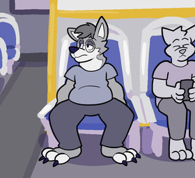 anthro belly belly_expansion big_belly big_cheeks blush bus chubby_cheeks clothing commercial_vehicle duo expansion eyewear fur glasses grey_body grey_fur hand_on_belly huge_cheeks male moobs navel on_phone public_transportation solo_focus spontaneous_weight_gain tight_clothing vehicle weight_gain white_belly wide_eyed roundwombo toxi canid canine canis mammal wolf animated