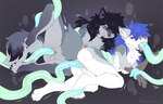 anthro black_hair blue_hair blush bodily_fluids breasts duo eyes_closed female fluffy fluffy_tail fur genital_fluids genitals grey_body grey_fur hair nipples nude penetration pussy tail tentacle_penetration tentacles tongue vaginal vaginal_fluids vaginal_penetration white_body white_fur hioshiru gabriel_serealia hioshiru_(character) canid canine canis enfield fox hybrid mammal wolf 2021 digital_media_(artwork) signature