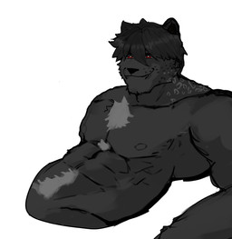 anthro fur hair looking_at_viewer male muscular muscular_male nipples simple_background solo anonymous_artist tartarus_(tartarus) felid feline leopard mammal pantherine colored_sketch hi_res sketch
