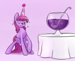 bowl clothing container cutie_mark drunk female feral food fruit fruit_punch furniture hair hat headgear headwear kitchen_utensils ladle liquid party_hat pink_hair plant punch_bowl purple_eyes solo standing substance_intoxication table tools underpable friendship_is_magic hasbro my_little_pony berry_punch_(mlp) earth_pony equid equine horse mammal pony 2014