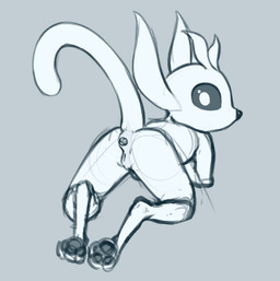 all_fours antennae_(anatomy) anthro anus butt crowning_feces feces female female_pooping genitals looking_at_viewer looking_back looking_back_at_viewer pawpads pooping raised_tail scatplay simple_background solo tail vulva jadeder microsoft ori_(series) xbox_game_studios ori_(ori) guardian_spirit blue_and_white monochrome