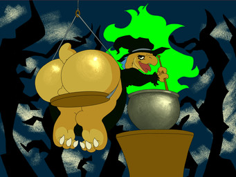 anthro balls big_butt bottomless bubble_butt butt cauldron clothed clothing eyeshadow genitals glistening glistening_butt hat headgear headwear holidays huge_butt makeup male solo tongue tongue_out witch_costume witch_hat mukihyena halloween halo_(series) microsoft xbox_game_studios kiggy alien kig-yar ruuhtian scalie absurd_res digital_media_(artwork) hi_res