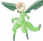 anthro blush breasts cute_fangs erect_nipples eyelashes fangs female flower genitals green_body green_skin looking_at_viewer navel nipples non-mammal_breasts nude plant pussy simple_background small_breasts smile solo sunflower teeth white_background wide_hips wings tediousramen bandai_namco digimon digimon_(species) elemental_creature flora_fauna hybrid scalie sunflowmon sketch