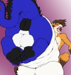 3_toes anthro anus backsack balls big_balls big_penis blue_body blue_ears blue_fur brown_hair butt claws cock_vore duo eyes_closed feet foreskin fur genitals gloves_(marking) hair hindpaw huge_balls huge_penis hyper hyper_balls hyper_genitalia hyper_penis leg_markings male male/male male_penetrated male_pred markings open_mouth pawpads paws penetration penile penis socks_(marking) tail teeth toes tongue tongue_out urethral vore karathefox pandottermon mythology kara_(karathefox) canid canine dragon fox furred_dragon furred_scalie hybrid mammal mustelid mythological_creature mythological_scalie otter scalie