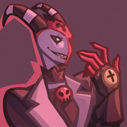clothed clothing horn humanoid_hands looking_at_viewer male multicolored_body multicolored_skin red_eyes red_hands sharp_teeth smile smiling_at_viewer solo teeth two_tone_body two_tone_skin yellow_sclera misckass hellaverse helluva_boss blitzo_(helluva_boss) demon humanoid imp 1:1 hi_res