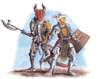 anthro armor bardiche biped breath_powers claws clothing couter cuirass cuisse duo elemental_manipulation faulds fire fire_breathing fire_manipulation gauntlets gloves gorget greaves handwear holding_mace holding_melee_weapon holding_object holding_polearm holding_shield holding_weapon horn knight male male_anthro melee_weapon pauldron polearm poleyn red_body red_eyes rerebrace sabatons shield tabard tassets toe_claws vambrace warrior weapon white_body yellow_eyes 0laffson mythology dragon mythological_creature mythological_scalie scalie 2026 hi_res traditional_media_(artwork)