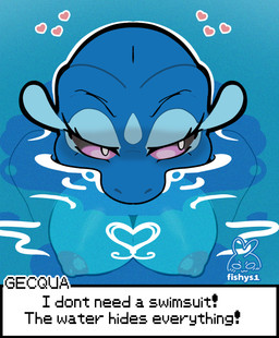 anthro areola big_breasts big_eyes blue_areola blue_body blue_nipples blush breasts embarrased_horny embarrassed embarrassed_expression embarrassing_nudity female female_anthro heart_symbol high-angle_view looking_aside nipples nude nude_anthro partially_submerged shy simple_background skinny_dipping text text_box wet wet_body fishys1 game_freak nintendo pokemon pokemon_winds_and_waves gecqua generation_10_pokemon pokemon_(species) reptile scalie english_text hi_res