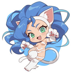 4_toes big_hair big_hands big_head blue_eyebrows blue_hair blush blush_lines breasts chibi claws eyebrows eyelashes fangs feet female front_view glistening glistening_body glistening_skin green_eyes hair handpads huge_hair huge_head inner_ear_fluff long_hair looking_at_viewer medium_breasts navel open_mouth open_smile pawpads pink_claws pink_pawpads pseudo_clothing simple_background smile smiling_at_viewer solo tail teeth toes tuft white_background white_tail vizaz capcom darkstalkers felicia_(darkstalkers) animal_humanoid cat_humanoid felid felid_humanoid feline feline_humanoid humanoid mammal mammal_humanoid 1:1 2026 digital_drawing_(artwork) digital_media_(artwork) full-length_portrait hi_res icon portrait watermark