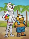 anthro ball beach beach_ball bottomwear brown_body brown_fur clothing duo eye_patch eyewear flip_flops footwear fur glasses hand_on_back hands_on_hips inflatable male palm_tree plant sandals seaside shoes shorts smile towel tree white_body white_fur yellow_sclera k-9 danger_mouse_(series) danger_mouse ernest_penfold cricetid hamster mammal mouse murid murine rodent 2018 3:4 hi_res