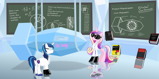 clothing cuddling detailed_background duo eyewear feathered_wings feathers female feral hair heart_symbol horn male multicolored_hair pink_body pink_feathers purple_hair raised_tail science tail text two_tone_hair wings magister39 disney friendship_is_magic hasbro my_little_pony mythology the_emperor's_new_groove princess_cadance_(mlp) shining_armor_(mlp) twilight_sparkle_(mlp) equid equine mammal mythological_creature mythological_equine unicorn winged_unicorn 2014 absurd_res english_text hi_res