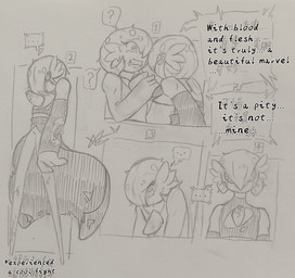 damaged damaged_clothing female machine male male/female scared text xinzhen nintendo pokemon elf gardevoir generation_3_pokemon humanoid pokemon_(species) robot absurd_res english_text graphite_(artwork) hi_res monochrome traditional_media_(artwork)