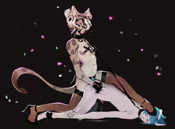 anal anal_penetration anthro black_background black_clothing black_gloves black_handwear black_pasties claws clothing collar cum_dripping_from_penis cum_pool dildo duo eyes_closed eyeshadow facial_piercing female female_penetrating female_penetrating_male footwear from_behind_position fur genitals glistening glistening_legs gloves green_dildo green_eyeshadow hair handwear high_heels leash leash_in_mouth leash_pull legwear lipstick looking_at_another looking_at_partner looking_down makeup male male/female male_penetrated markings navel nose_piercing nose_ring nude_anthro nude_male object_in_ass object_in_mouth one_eye_closed pasties pegging penetration penis piercing purple_penis ring_piercing sex sex_toy sex_toy_in_ass sex_toy_insertion shoes simple_background spots spotted_body step_position stepped_on stepping_on_face stockings strapon tail tan_body tan_fur tied_hair toying_partner whiskers white_body pekorelle ambiguous_species felid leopard mammal pantherine 2025 digital_media_(artwork) digital_painting_(artwork) hi_res painting_(artwork)