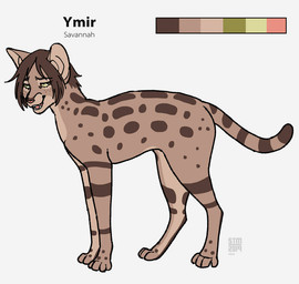 ambiguous_gender brown_body brown_fur brown_hair brown_spots feral feral_with_hair feralized freckles fur green_eyes green_sclera hair long_legs pink_nose quadruped sharp_teeth short_hair simple_background smile solo spots stripes tan_body tan_fur teeth white_background silveyytm attack_on_titan ymir_(shingeki_no_kyojin) domestic_cat felid feline felis mammal mixed_breed savannah_cat 2019
