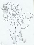 anthro breasts container cup female fur hair nipples nude open_mouth pose simple_background smile solo sparkles el_senor_erizo foxydoll604 antoinette_(el_senor_erizo) canid canine fox mammal absurd_res hi_res monochrome traditional_media_(artwork)