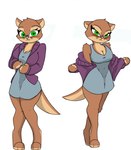 3_toes anthro barefoot big_breasts blush breasts clothed clothing countershade_feet countershading digitigrade dress feet female off_shoulder solo sweater toes topwear undressing pace-maker disney zootopia mrs._otterton lontra mammal mustelid north_american_river_otter otter river_otter hi_res