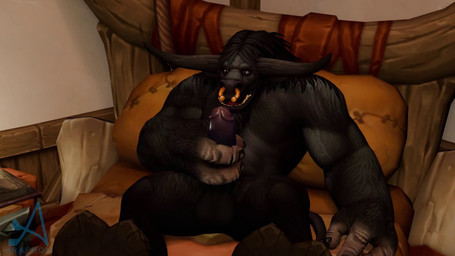 3_fingers anthro balls bed bedroom biceps black_body black_fur blue_eyes book bovine_ears erection facial_piercing fingers fur furniture genitals gold_piercing gold_ring_piercing hooves horn humanoid_genitalia humanoid_penis inside looking_at_genitalia looking_at_penis looking_pleasured lying lying_on_bed male mane masturbation medial_ring muscular nose_piercing nose_ring nude nude_male on_back on_bed open_mouth penile penile_masturbation penis piercing pillow ring_piercing solo tail teeth_showing three-quarter_view araphon mrkipler1_(modeler) blizzard_entertainment european_mythology greek_mythology mythology warcraft gulako bovid bovine cattle mammal minotaur tauren 16:9 2026 3d_(artwork) 3d_animation animated digital_media_(artwork) hi_res high_framerate no_sound short_playtime video watermark widescreen