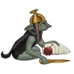 4_fingers 6_legs ambiguous_gender antennae_(anatomy) armor beady_eyes bent_legs black_body black_eyes black_fur black_tail bowl_helmet duo feral fingers fluffy fluffy_tail fur gold_helmet green_body green_skin hand_on_back headgear helmet holding_knife holding_object humanoid_pointy_ears knife larger_humanoid larger_male larva light looking_at_viewer male male_humanoid mouth_closed multicolored_body pointy_ears red_head_(anatomy) simple_background sitting size_difference smaller_ambiguous smaller_feral tail tusks two_tone_body white_background white_body white_skin bingoblin arthropod goblin grub_(insect) humanoid insect tailed_humanoid 1:1 2024 colored digital_drawing_(artwork) digital_media_(artwork) english_description hi_res lighting shaded