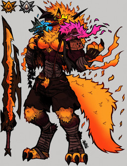 3_heads anthro armor athletic athletic_male bandage barazoku belt belt_buckle biceps big_bulge big_muscles big_pecs big_sword black_body blue_fire bodily_fluids boots bottomwear bottomwear_down buckle bulge chain claw_fingers claws clothed clothing colored_fire emblem fangs fiery_hair fingers fire fluffy fluffy_tail footwear front_view fur glistening glistening_body glistening_pecs glowing glowing_body glowing_eyes glowing_mouth hair inviting_viewer jewelry male markings melee_weapon multi_head multicolored_body multicolored_ears muscular muscular_anthro muscular_arms muscular_male neck_tuft nipples open_bottomwear open_clothing open_pants orange_body orange_eyes orange_hair pants partially_clothed pecs shoes shorts simple_background smile smirk solo spiky_hair standing suspenders sweat sword tail taunting teeth text thick_arms topless topwear torn_clothing tough_guy triceps tuft weapon jwbash capcom devil_may_cry epic_games european_mythology fortnite game_freak greek_mythology mythology nintendo pokemon cerberus_(fortnite) kyoto_rex kyoto_rex_(hellhound_rage_form) canid canid_demon canine canis cerberus deity demon dusk_lycanroc generation_7_pokemon hellhound lycanroc mammal midday_lycanroc midnight_lycanroc monster mythological_canine mythological_creature pokemon_(species) absurd_res hatching_(art) hi_res model_sheet shaded watermark
