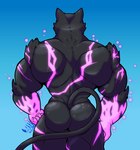 anthro black_body black_fur blue_background butt faceless_character faceless_male fur gradient_background male markings muscular muscular_male nude purple_markings raised_tail rear_view simple_background solo standing tail mottaxio epic_games fortnite meowscles phantom_meowscles domestic_cat felid feline felis mammal 2024 absurd_res hi_res signature