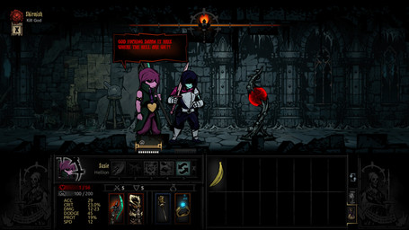 anthro armor axe banana clothed clothing dialogue duo female food fruit holding_axe holding_melee_weapon holding_object holding_sword holding_weapon humor male melee_weapon parody plant profanity screencap screencap_background speech_bubble style_emulation sword text weapon trukicks darkest_dungeon deltarune kris_where_are_we undertale_(series) kris_dreemurr susie_(deltarune) dinosaur human mammal prehistoric_species reptile scalie 16:9 2021 4k absurd_res english_text hi_res meme widescreen