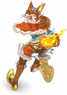 anthro bodily_fluids bone burning butt butt_on_fire clothing exposed_butt eyes_closed fire male open_mouth pain running solo tears tongue torn_clothing lizizero cyberconnect2 little_tail_bronx solatorobo red_savarin canid canine caninu canis domestic_dog mammal shiba_inu spitz 2015 hi_res