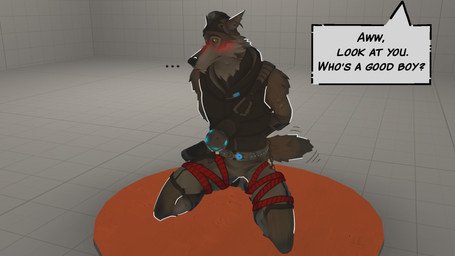 anthro bdsm blush bondage bound clothing good_boy kneeling male praise restraints rope rope_bondage simple_background solo tail tail_motion tailwag text mrpawpaw epic_games fortnite wendell_(fortnite) 16:9 3d_(artwork) digital_media_(artwork) english_text hi_res source_filmmaker_(artwork) widescreen