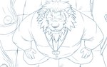 anthro bathroom belly big_belly blush bottomwear clothing detailed_background humanoid_hands kemono male overweight overweight_male pants shirt solo topwear oogamikennta felid lion mammal pantherine 16:10 2023 widescreen