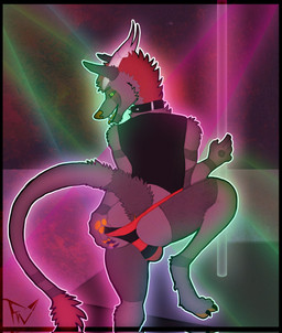 anthro anus bedroom_eyes bulge clothing collar intersex maleherm narrowed_eyes pole raised_leg seductive solo stripper_pole tail undressing fellowwolf mythology landon_(fellowwolf) canid canine canis dragon hybrid mammal mythological_creature mythological_scalie scalie wolf hi_res