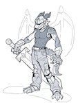 2_horns anthro athletic athletic_anthro athletic_male biped curved_horn holding_melee_weapon holding_object holding_sword holding_weapon horn knight knight_armor male melee_weapon solo standing sword warrior weapon dama624 european_mythology mythology dragon mythological_creature mythological_scalie scalie western_dragon 2023 3:4