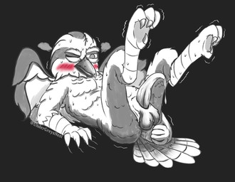 anal anal_fluids anal_masturbation anal_penetration animal_genitalia anthro balls beak black_background blush bodily_fluids butt cheek_blush cheek_tuft claw_marks dildo dildo_in_ass dildo_insertion dripping erection facial_tuft feather_markings feather_tuft feathers fluffy_balls genital_fluids genitals lube_in_ass lube_on_dildo lying male markings masturbation nude object_in_ass on_back penetration penis precum precum_drip sex_toy sex_toy_in_ass sex_toy_insertion shaking_legs sheath simple_background slim solo sweat tail tail_feathers tapering_penis tuft wings undergreysnest dungeons_and_dragons hasbro wizards_of_the_coast klaus_dawntalon_(undergreysnest) aarakocra_(dnd) avian bird coraciiform kingfisher kookaburra monochrome