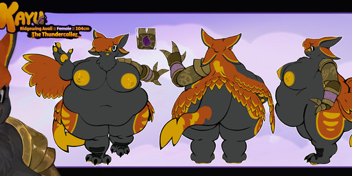 3_fingers 3_toes 4_ears anthro areola belly big_areola big_belly big_breasts black_arms black_belly black_body black_breasts black_claws black_feathers black_inner_ear black_legs black_sclera black_scutes black_tuft blue_body blue_feathers breasts chest_tuft claws color_swatch dipstick_tail electricity feather_hair feather_tuft feathered_wings feathers feet female female_anthro finger_claws fingers front_view hair hair_over_eye hand_pawpads huge_areola huge_belly huge_breasts lightning lightning_bolt lightning_tail looking_at_viewer markings mechanical_arm midriff multi_ear navel nipples non-mammal_areolas non-mammal_breasts non-mammal_navel non-mammal_nipples nude nude_anthro nude_female obese obese_anthro obese_female orange_body orange_ears orange_feathers orange_wings overweight overweight_anthro overweight_female pawpads pseudo_hair purple_body purple_feathers rear_view red_body red_feathers scuted_feet scuted_hands scutes side_view solo tail tail_markings tan_body tan_feathers text toe_claws toes tuft white_eyes winged_arms wings yellow_areola yellow_body yellow_feathers yellow_mouth yellow_nipples yellow_pawpads yellow_tail_tip gingerrey kayu_(wyldfyrteam) avali avian absurd_res bust_portrait english_text hi_res portrait female_(lore)