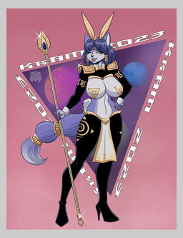 accessory anthro boots border bottomwear breasts bunny_costume clothing colored_fingernails colored_nails costume female fingernails footwear furgonomics gold_(metal) grey_border high_heeled_boots high_heels krystal's_staff loincloth nails pasties pattern_background reverse_bunny_costume shoes shoulder_pads simple_background solo space staff tail tail_accessory stogiegoatarts krystal_appreciation_month nintendo star_fox krystal_(star_fox) canid canine fox mammal digital_media_(artwork) hi_res