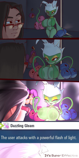 areola big_breasts black_hair breasts eyes_closed eyewear fake_ears fake_rabbit_ears female flashing flower_(anatomy) glasses green_areola green_body green_nipples group hair huge_breasts male nipples not_furry plant shortstack shortstack_female text trio vines white_hair dibujosv12 nintendo pokemon generation_4_pokemon generation_6_pokemon gourgeist human humanoid mammal pokemon_(species) roserade absurd_res comic digital_media_(artwork) english_text hi_res