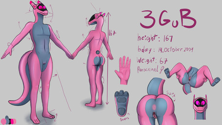 a-pose anthro anus big_butt bodily_fluids butt clitoral_hood clitoris genital_fluids genitals grey_body leaning leaning_forward male pawpads paws pink_anus pink_body purple_eyes raised_tail solo spread_legs spreading tail thick_thighs vaginal_fluids vulva 3gub 3gub_(character) synth_(vader-san) 16:9 absurd_res hi_res model_sheet widescreen