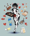 anthro baking balls black_body black_fur black_hair black_hooves blush bodily_fluids butter candy chocolate clothing cookie cooking cum cum_on_food cum_on_self dairy_products dessert egg erection femboy flour food food_fetish food_play freckles fur genital_fluids genitals green_eyes hair handwear heart_symbol hooves humanoid_genitalia humanoid_penis kitchen_utensils male milk mottled mottled_body mottled_fur nipples nude one_leg_up oven_mitts penis pink_nipples pink_nose raised_leg simple_background smile solo sweat thick_thighs tools wet white_body white_fur wide_hips mabiwabi sue_lee deer mammal hi_res